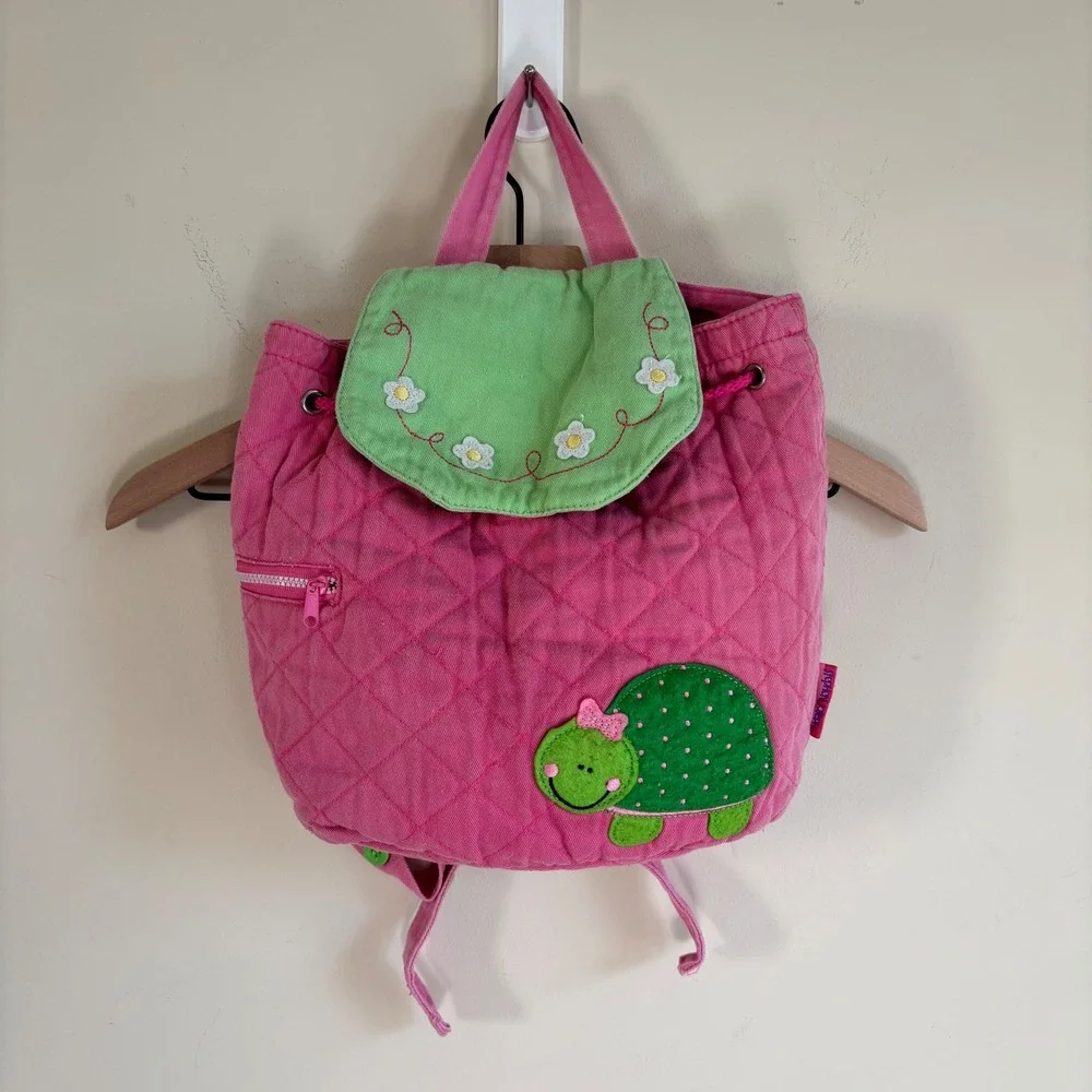 Stephen Joseph Pink Quilted Turtle Backpack Kids Drawstring School Bag Floral